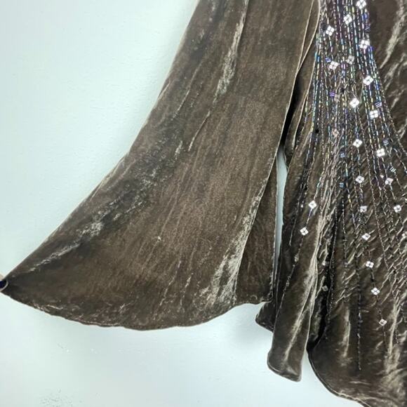 Anne Carson Brown Velvet Top XL Boatneck Bell Sleeve Y2K Whimsigoth Boho - Picture 2 of 5